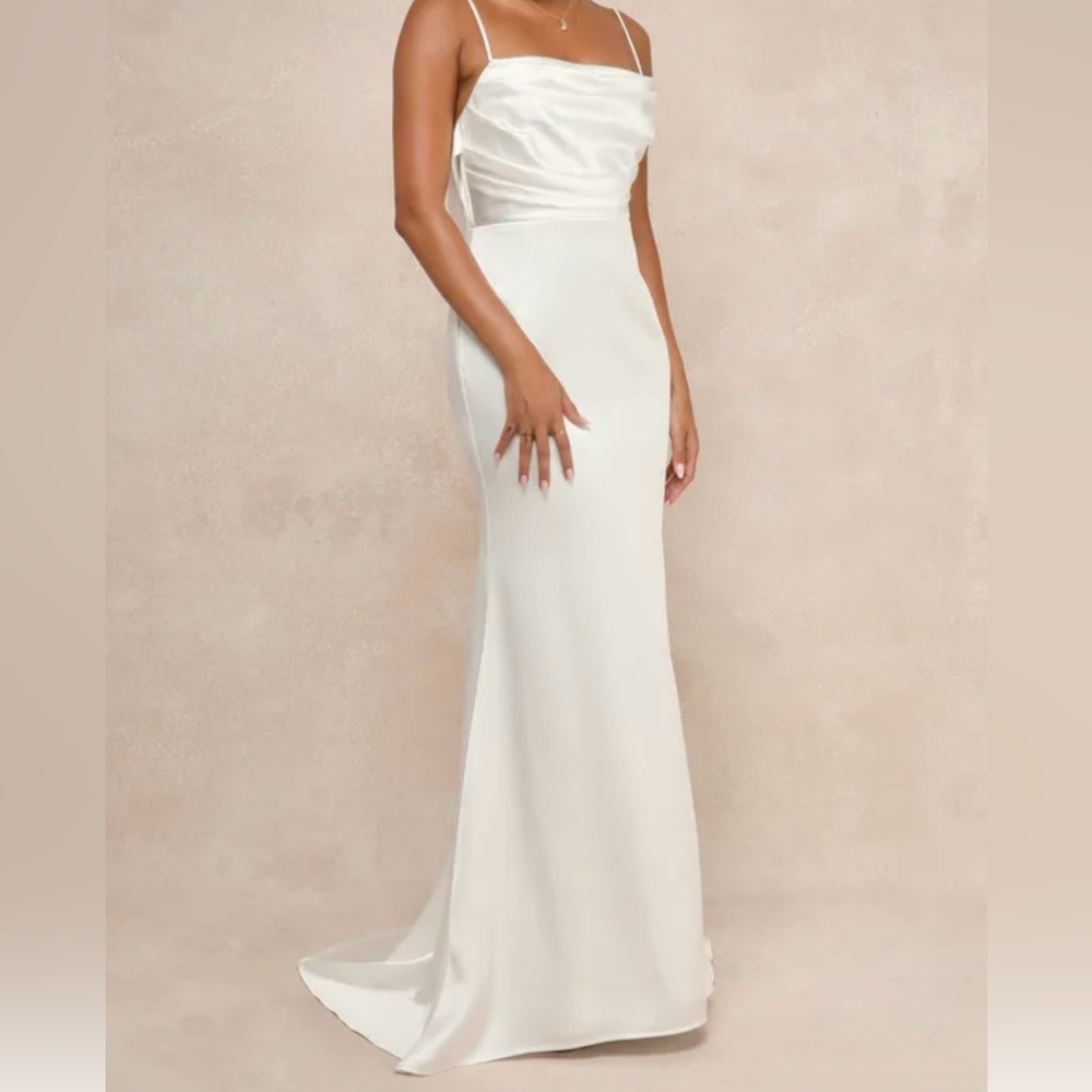 Lulu’s Endearment White Satin Sleeveless Backless Maxi dress